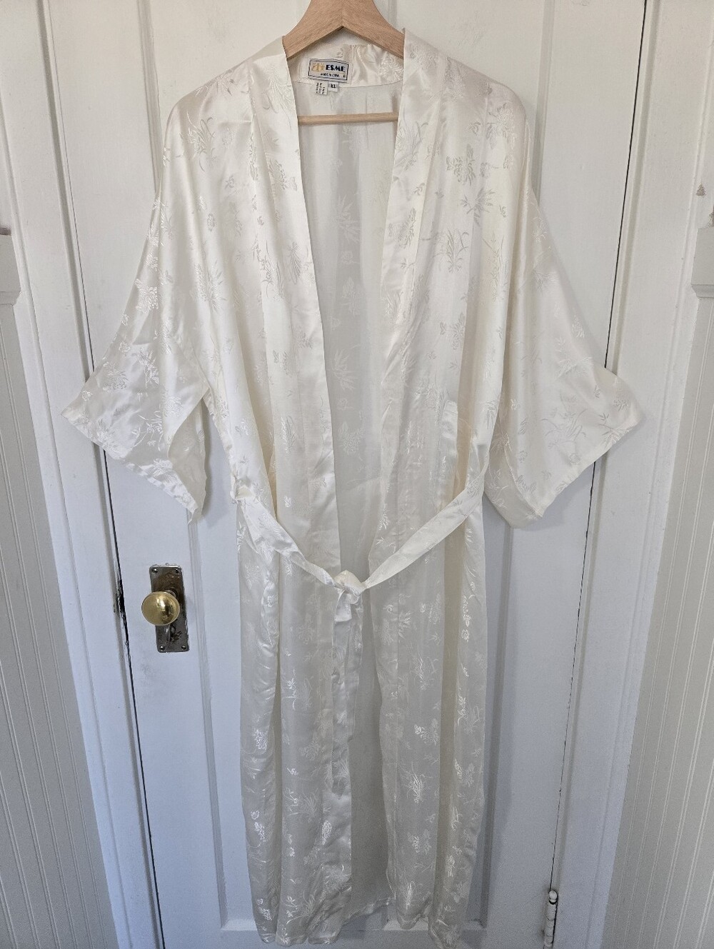 ESME Women's Vtg 100% Silk Satin Kimono Robe Size XL Bride Wedding Luxury White